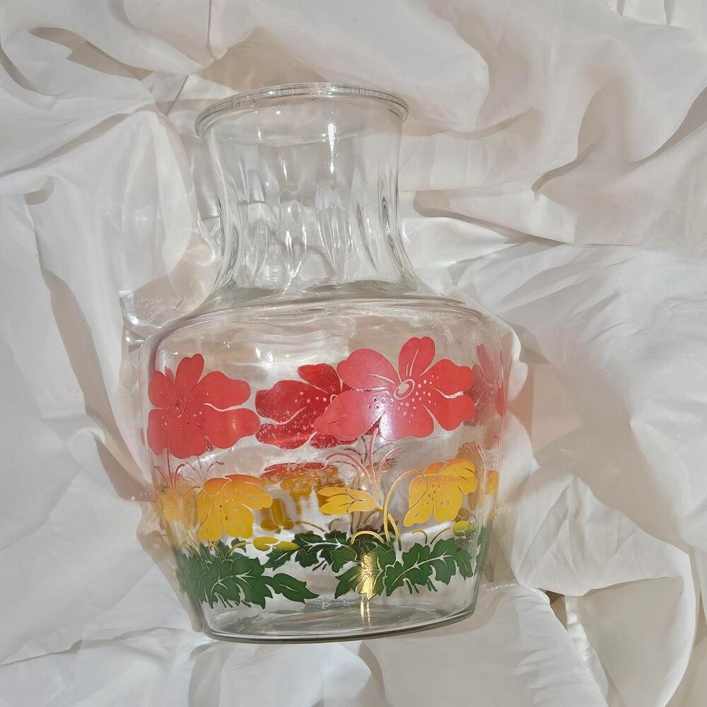 vintage cottagecore boho painted flower carafe